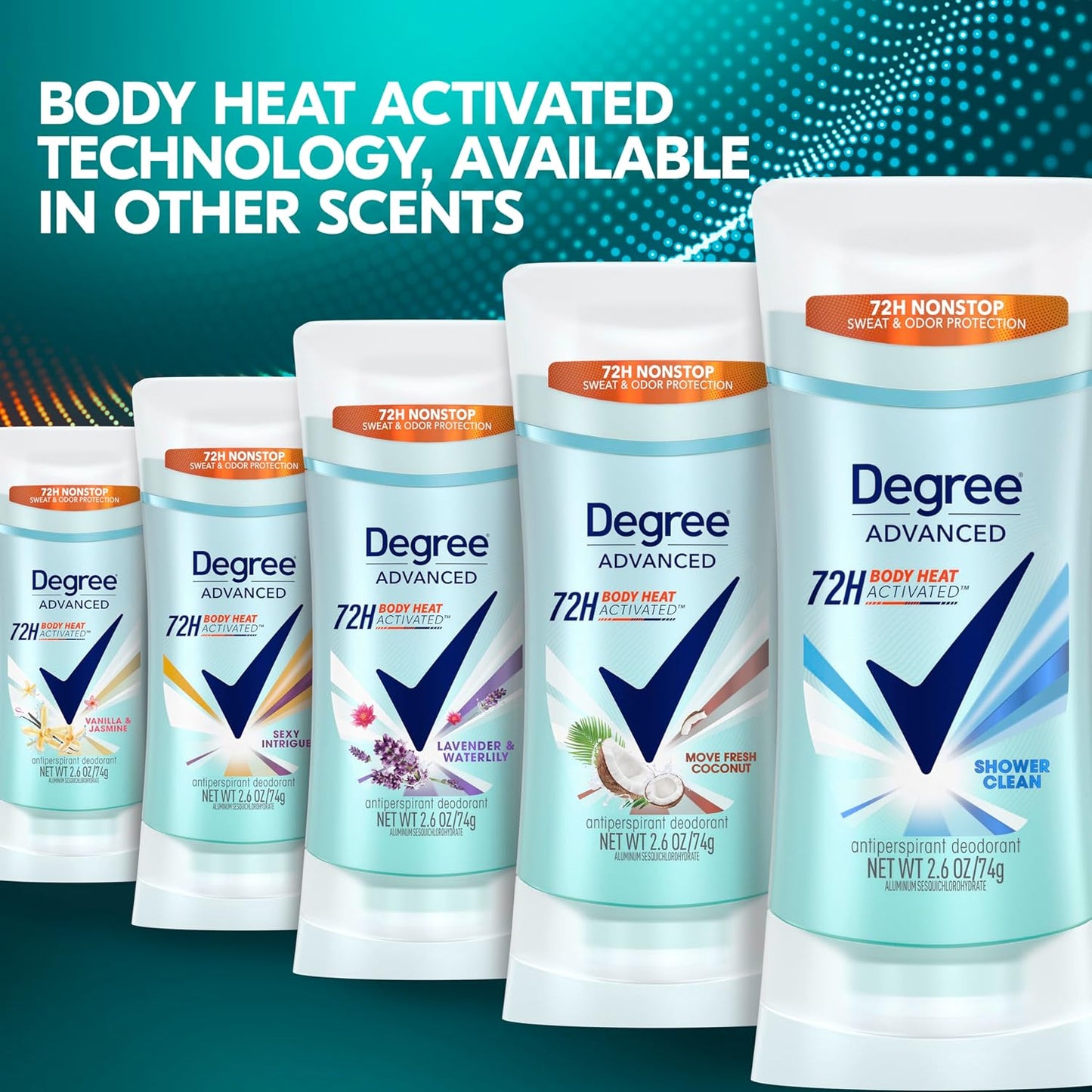 Advanced Protection Antiperspirant Deodorant Shower Clean for 72-Hour Sweat & Odor Control for Women, with Body Heat Activated Technology, 2.6 Oz