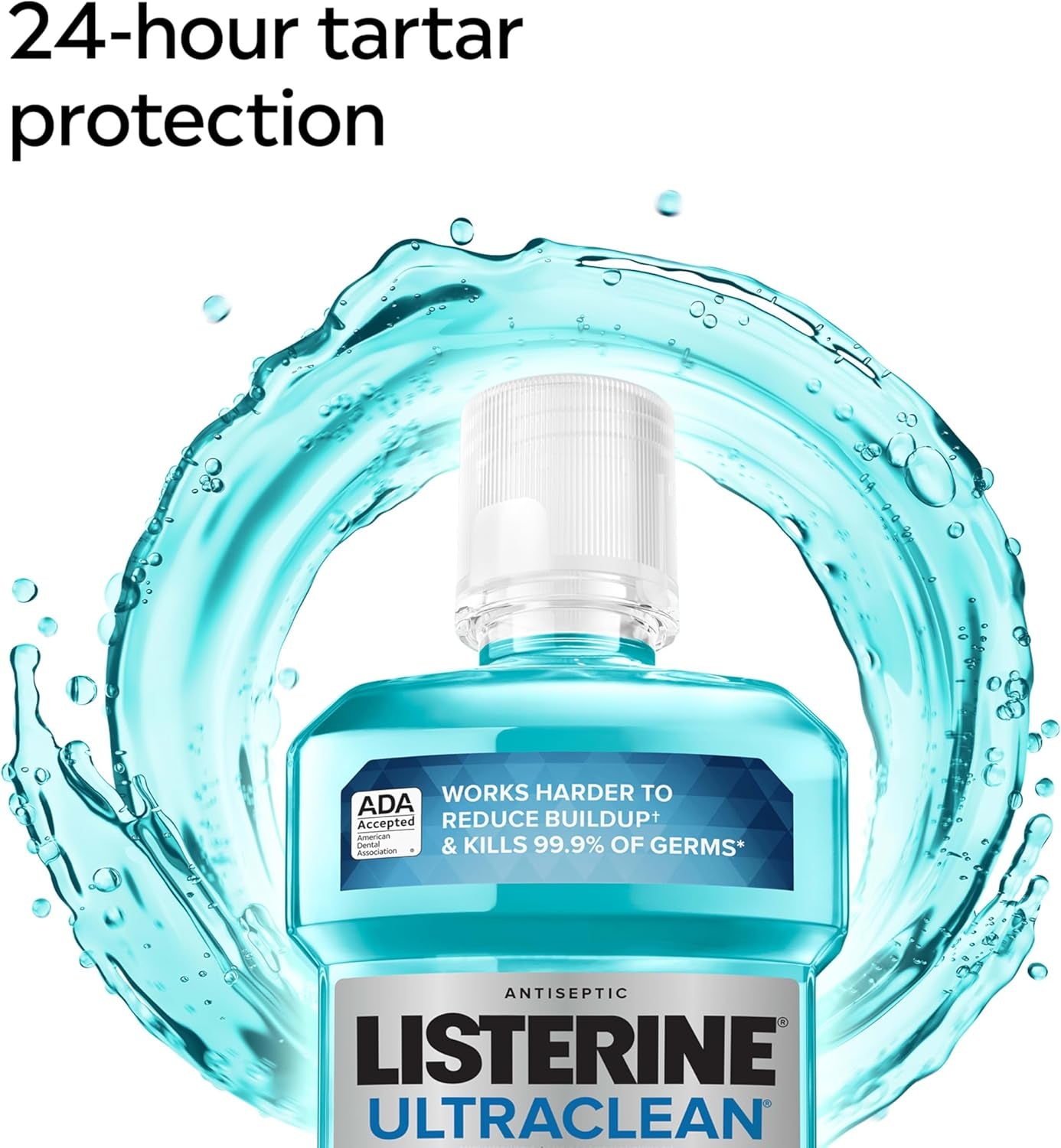 Ultraclean Oral Care Antiseptic Mouthwash, Everfresh Technology to Help Fight Bad Breath, Gingivitis, Plaque & Tartar, Ada-Accepted Tartar Control Oral Rinse, Cool Mint, 1 L