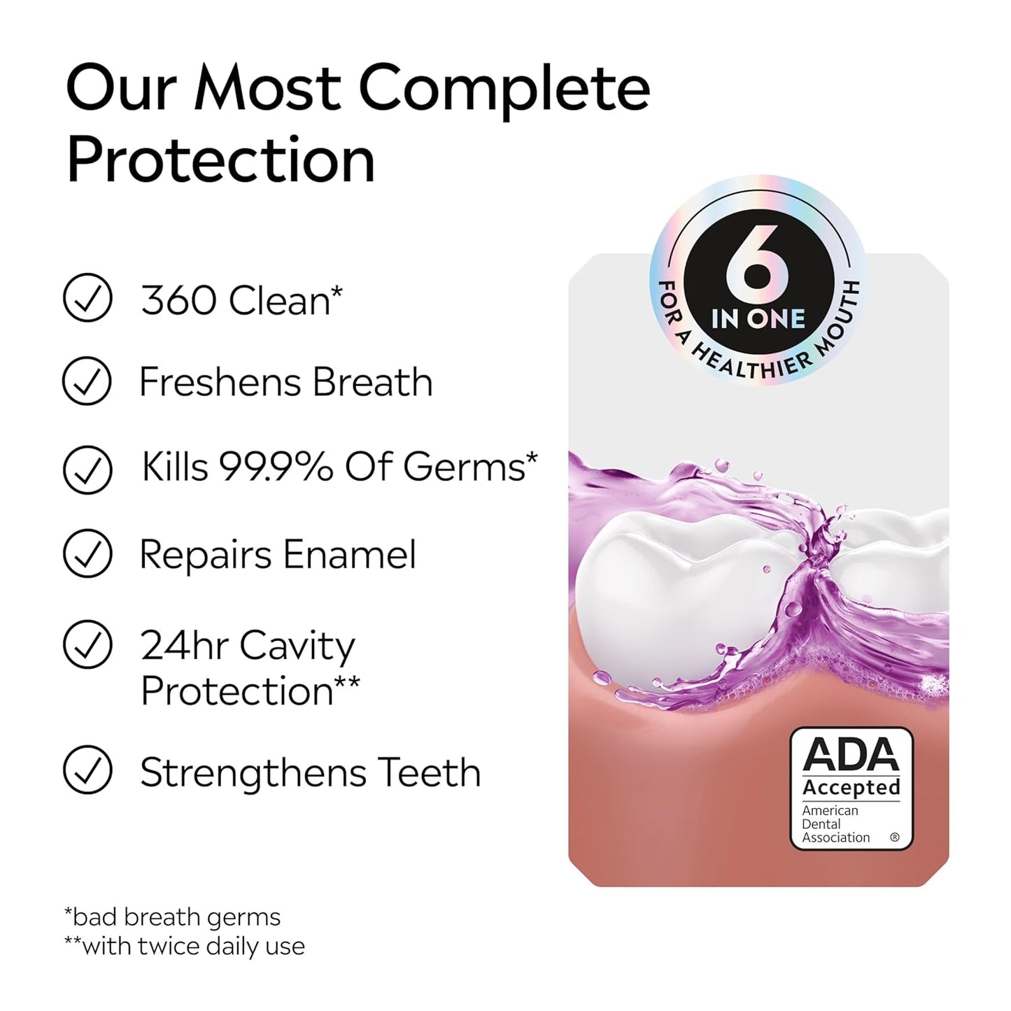 Total Care Anticavity Fluoride Mouthwash, Kills 99.9% of Germs That Cause Bad Breath and Prevents Cavities, Fresh Mint Flavor, 1L (Pack of 2)